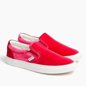 NWT J. Crew Velvet Road Trip Sneakers in Bright Rose size 8